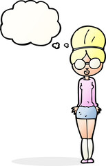 cartoon librarian woman with thought bubble