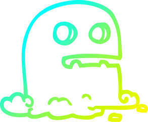 cold gradient line drawing of a cartoon spooky ghost