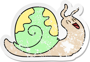 distressed sticker of a quirky hand drawn cartoon snail