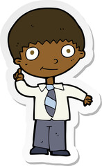 sticker of a cartoon school boy with idea