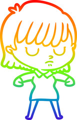 rainbow gradient line drawing of a cartoon woman