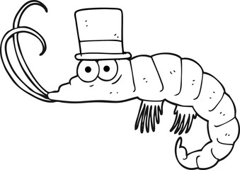 freehand drawn black and white cartoon shrimp