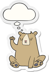 cartoon bear;waving with thought bubble as a printed sticker