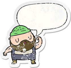 cartoon tough fisherman with speech bubble distressed distressed old sticker