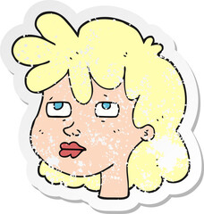 retro distressed sticker of a cartoon female face