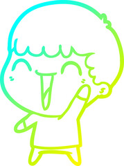 cold gradient line drawing of a cartoon happy man