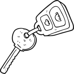 freehand drawn black and white cartoon key