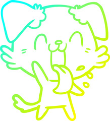 Fototapeta premium cold gradient line drawing of a cartoon panting dog waving