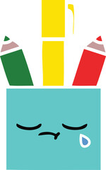 flat color retro cartoon of a pencil pot