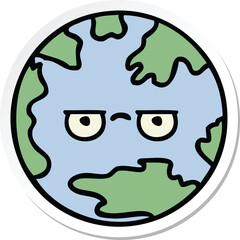 sticker of a cute cartoon planet earth
