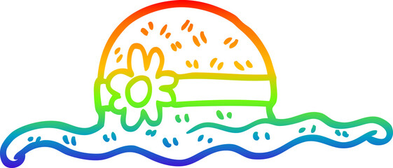 rainbow gradient line drawing of a cartoon straw hat