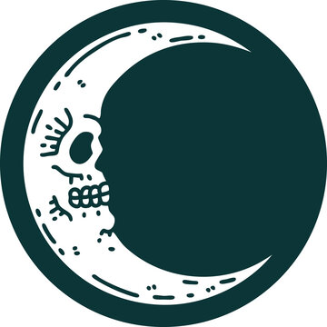 iconic tattoo style image of a skull moon