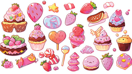 Set of Cute Cartoon colorful kawaii sweets vector i