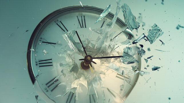 Exploding Time Concept - 3D Shattered Clock Illustration