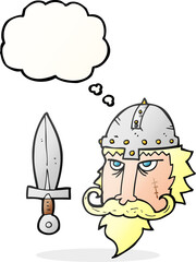 freehand drawn thought bubble cartoon viking warrior