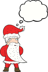 cartoon santa claus with thought bubble