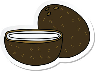 sticker of a quirky hand drawn cartoon coconut