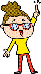 cartoon happy woman wearing spectacles