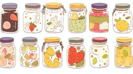 Set of doodle jars with jam - for scrapbook or desi