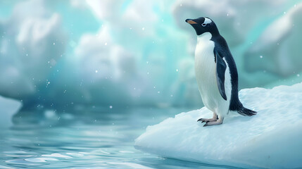 Obraz premium Penguin on iceberg in clear polar sea - Ai Generated