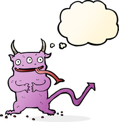 cartoon little demon with thought bubble