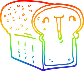rainbow gradient line drawing of a cute cartoon loaf of bread