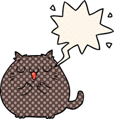 happy cartoon cat with speech bubble in comic book style