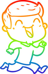 rainbow gradient line drawing of a cartoon happy man