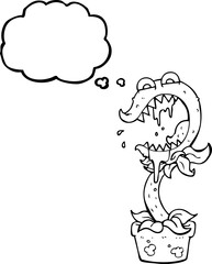 freehand drawn thought bubble cartoon carnivorous plant