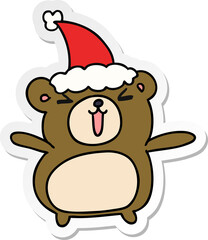 hand drawn christmas sticker cartoon of kawaii bear