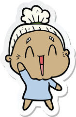 sticker of a cartoon happy old lady