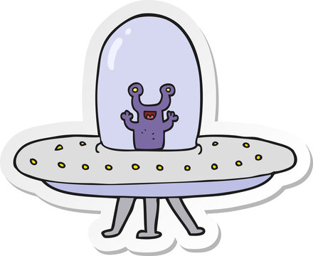 sticker of a cartoon flying saucer