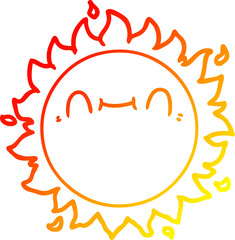 warm gradient line drawing of a happy cartoon sun