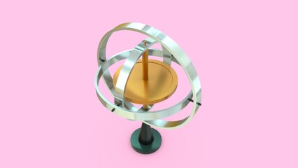 Gyroscope, device containing a rapidly spinning wheel 3d Illustration - obrazy, fototapety, plakaty