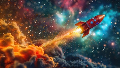 A rocket is launching into space with a colorful background by AI generated image