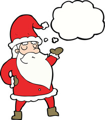 cartoon santa claus with thought bubble