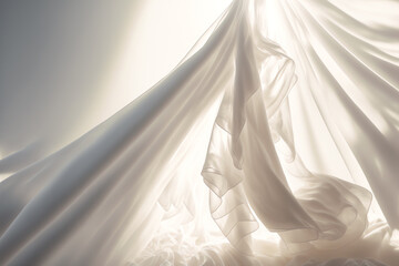 Silk veil white sheer tulle drape fluttering light - obrazy, fototapety, plakaty