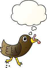 cartoon bird with worm with thought bubble in smooth gradient style