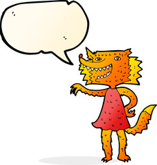 cartoon fox girl with speech bubble