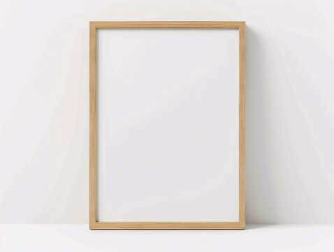Blank canvas in a wooden frame against a white wall