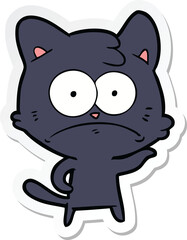 sticker of a cartoon nervous cat