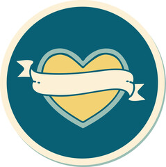 sticker of tattoo in traditional style of a heart and banner