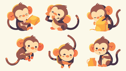 Set of monkey character illustration 2d flat cartoo