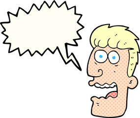 freehand drawn comic book speech bubble cartoon shocked man
