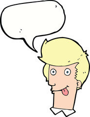 cartoon man with tongue hanging out with speech bubble