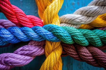 problem solution team work concept, colored rope knot picture. background © Volha