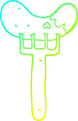 cold gradient line drawing of a cartoon sausage on fork