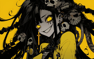 Horor Anime manga girl, evil futuristic cyberpunk character.  generative ai