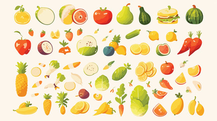 Set of vegetables and fruits illustration 2d flat c
