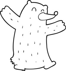 freehand drawn black and white cartoon bear